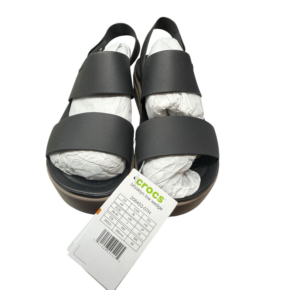 Crocs Women Brooklyn Low Wedge Sandals Black Mushroom Size W9 206453-07H - Picture 2 of 5